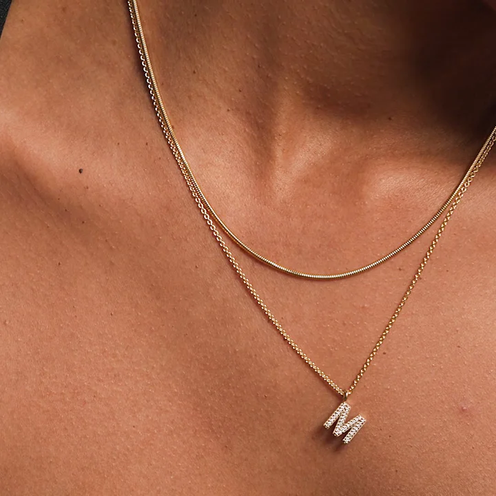 14K Yellow Gold Initial Diamond Pendant Necklace