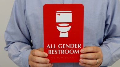 All-Gender Braille Restroom Sign with Toilet Symbol