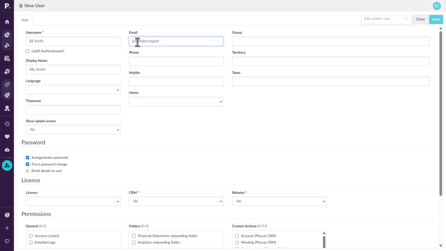 Add a new user to Phocas