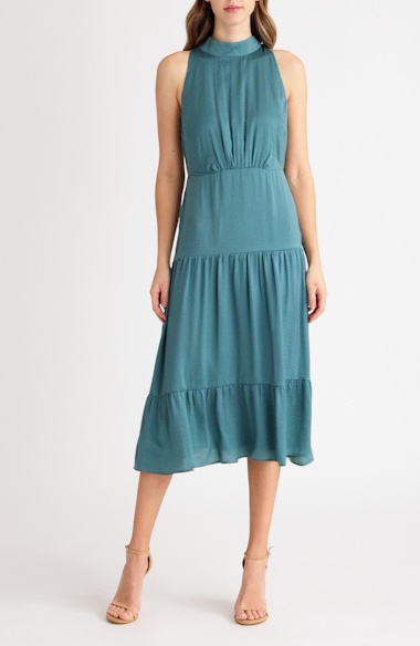 aje pleated ruffle mini dress halter Aje. Twlya Rosette Oyster Blue Mini Dress main image 1
