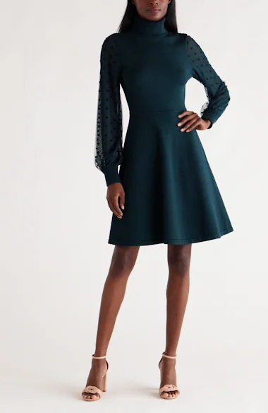 Bell sleeve fit hot sale and flare dress