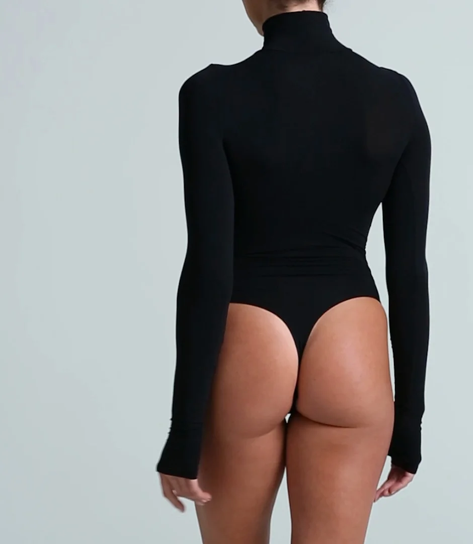 Women's Mock Turtleneck Bodysuit - Waist High Leg Openings / Long