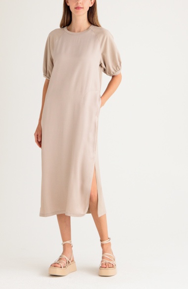puff sleeve t shirt dress SMOCKED PUFF-SLEEVE SHIRT DRESS - BLACK