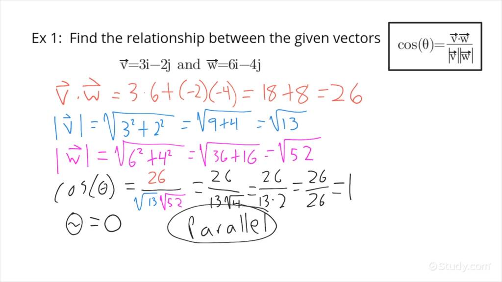 Classifying Vector Relationships By Finding The Angle Between Two Vectors Given In Aibj Form 7100