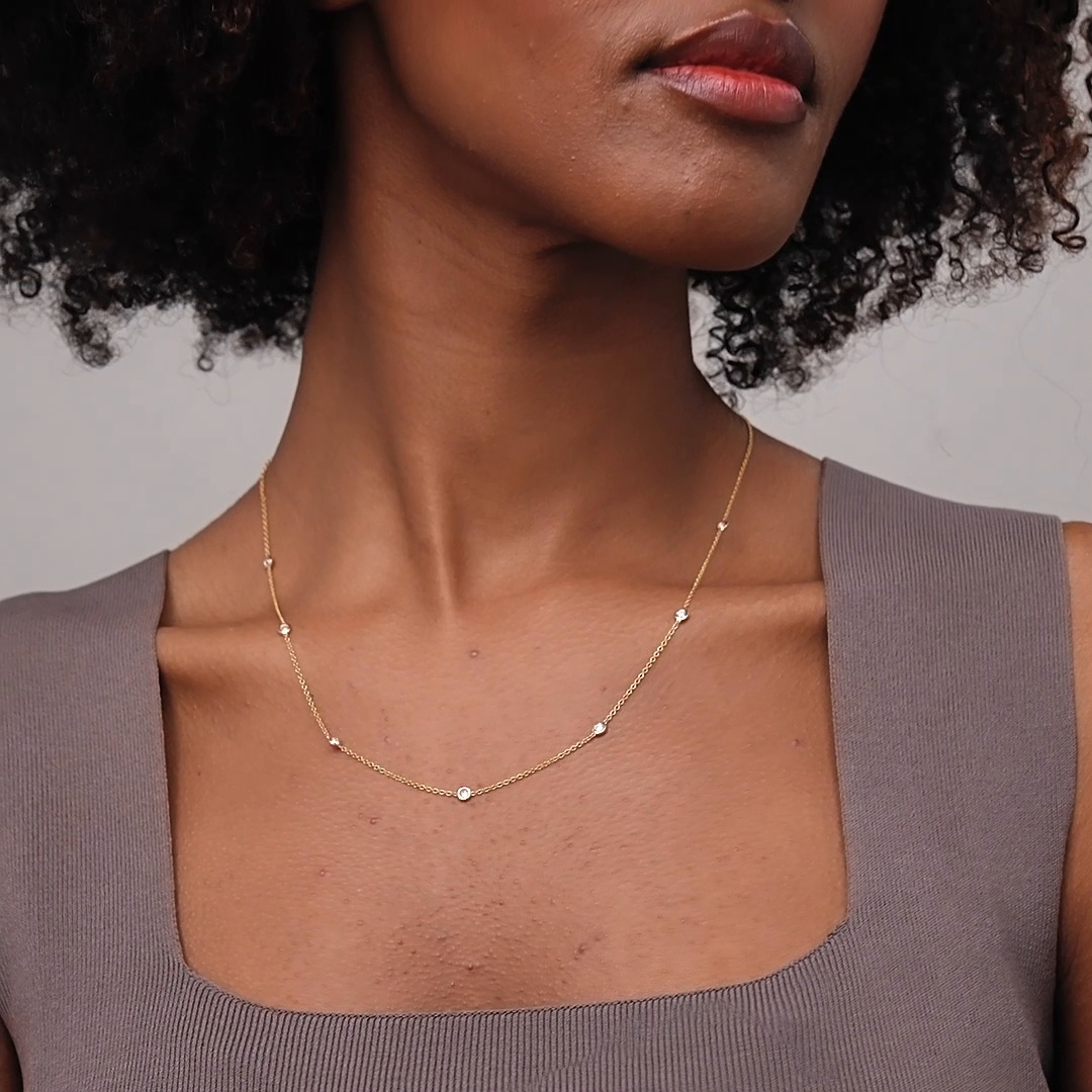 18K Yellow Gold Bezel Strand 18 in. Diamond Necklace (1/3 ct. tw)