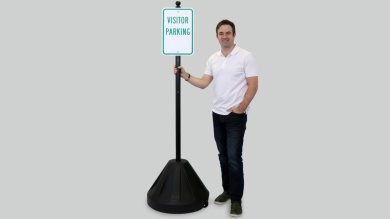 Yellow Roll 'n' Pole Sign Holder with 54in. Pole - 5.25' Tall