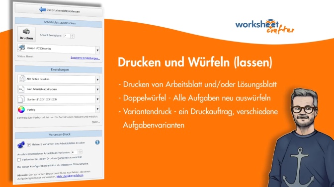 12 - Drucken von Aufgaben- und Lösungsblatt und Variantendruck (sehr praktisch)