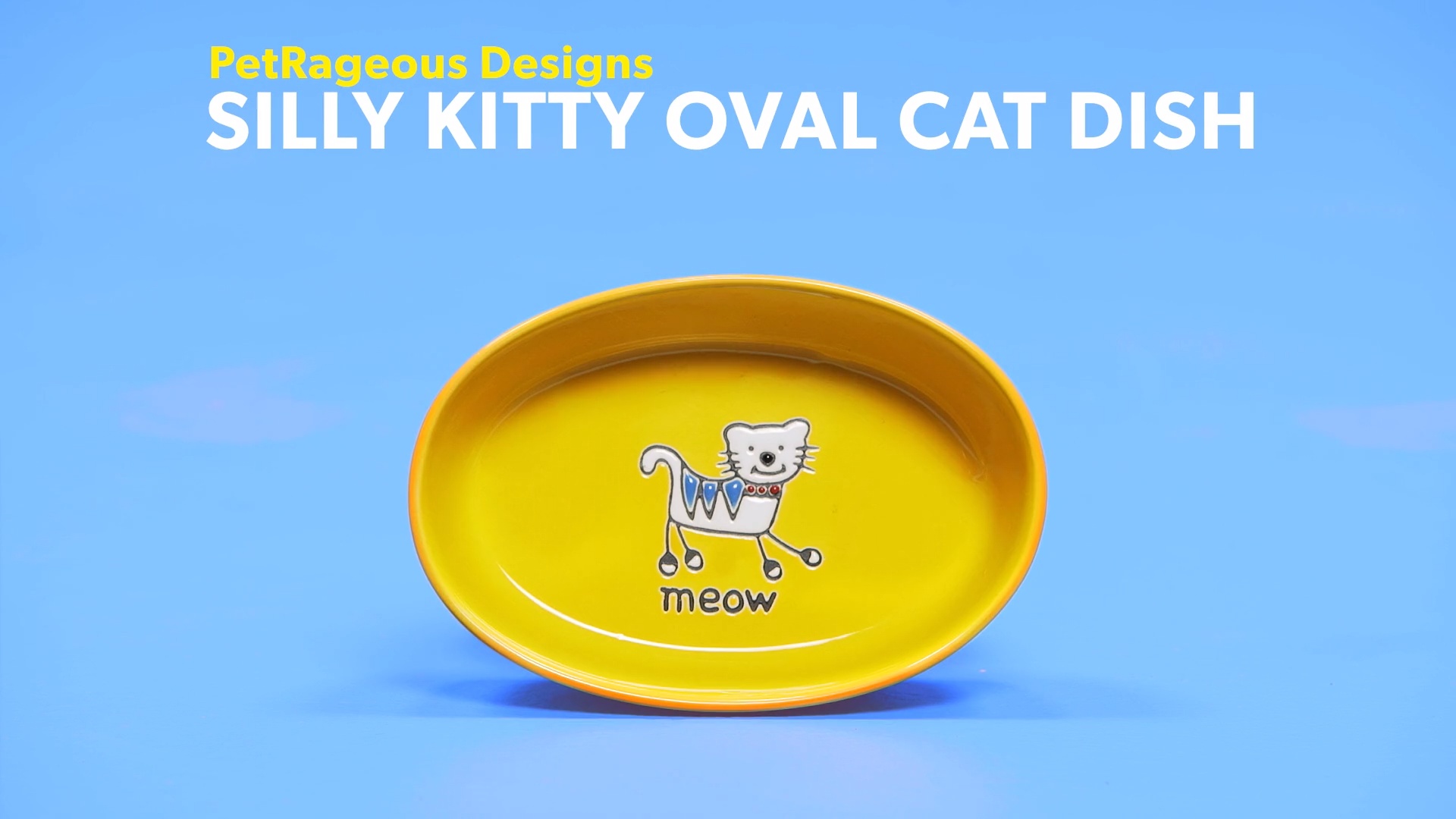 Yellow Petrageous Designs Silly Kitty 6.5-Inch Oval Pet Bowl 