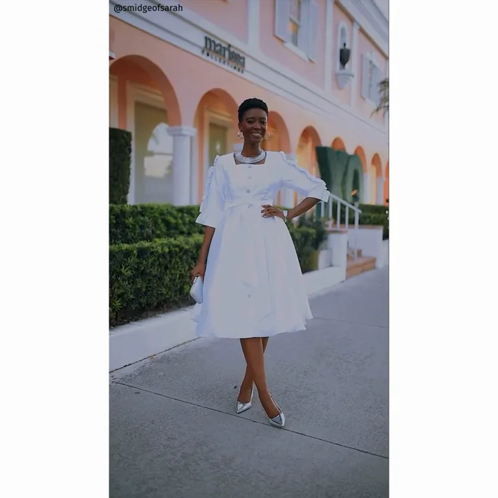 white fit and flare dress with sleeves White Linen Fit and Flare Dress - Embroidered, Square Neckline 5203