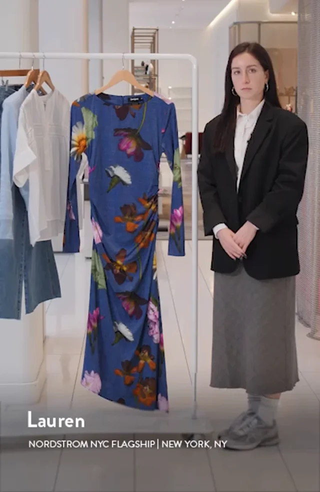Desigual Floral Print Ruched Long Sleeve Maxi Dress Nordstrom
