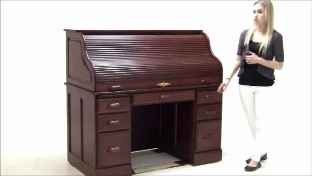Solid Oak Wood Roll Top Executive Desk Harvest 54W x24d x44.5H Home Office  Organizer Desk