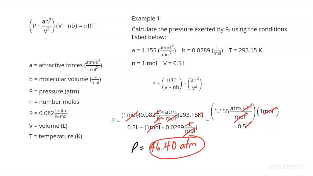 How To Use The Van Der Waals Equation | Chemistry | Study.com