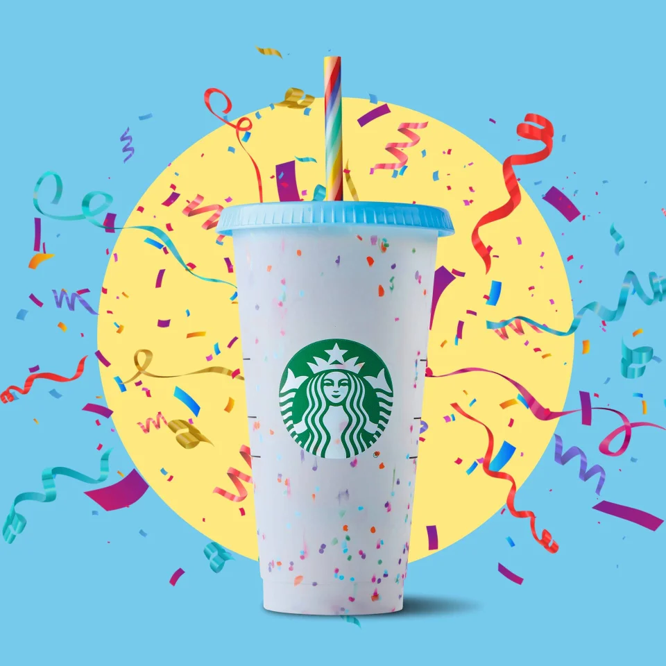 Starbucks Cup Color Changing Confetti Reusable Cold Cup With Straw 24 oz 
