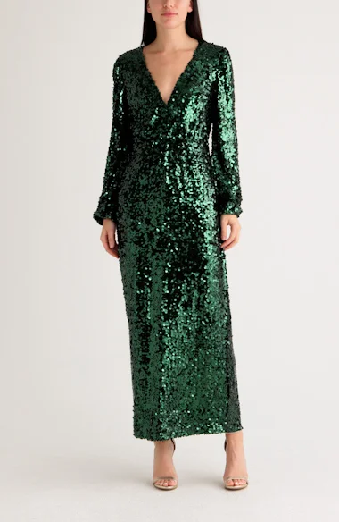 WAYF The Carrie Long Sleeve Sequin Cocktail Dress