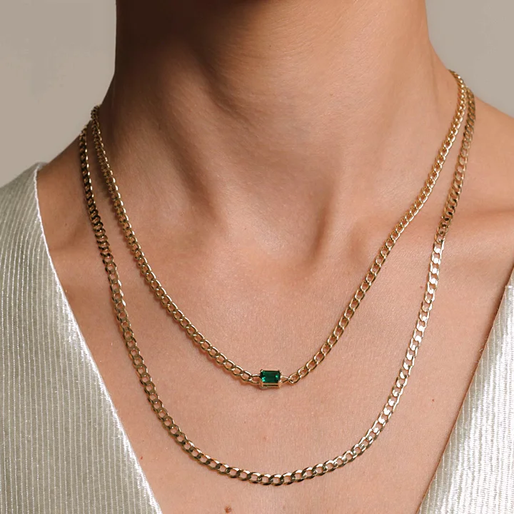 14K Yellow Gold Kendall Lab Grown Emerald Chain Necklace