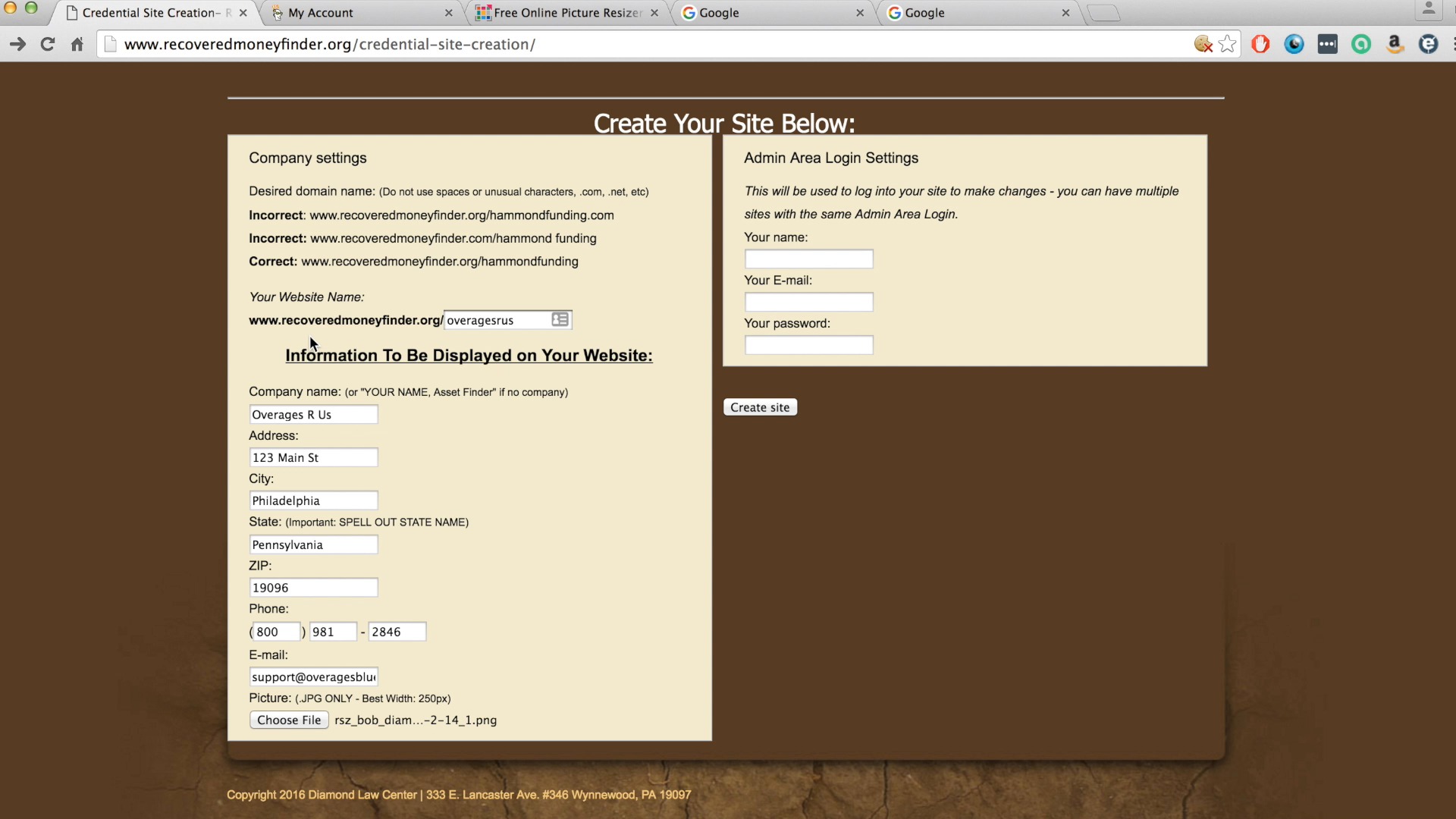 Credential Site Creation