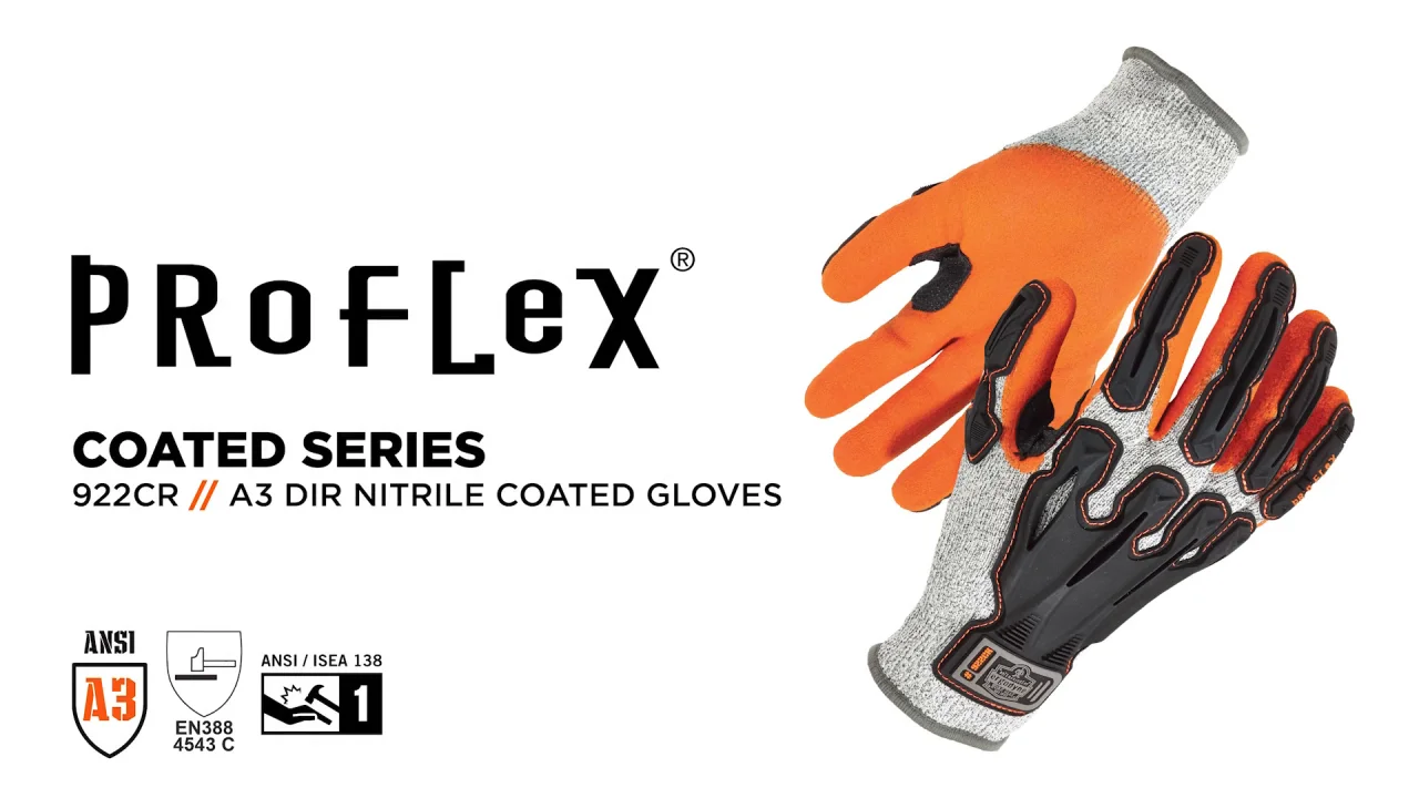 ProFlex 922CR Nitrile-Coated ANSI A3 Cut Resistant Gloves Provide Dorsal  Impact Protection and Gripping Palms