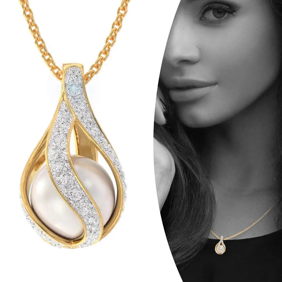 Love'S Embrace Pearl  Diamond Necklace Woman'S Pendants #1638 Pearl Jewelry 