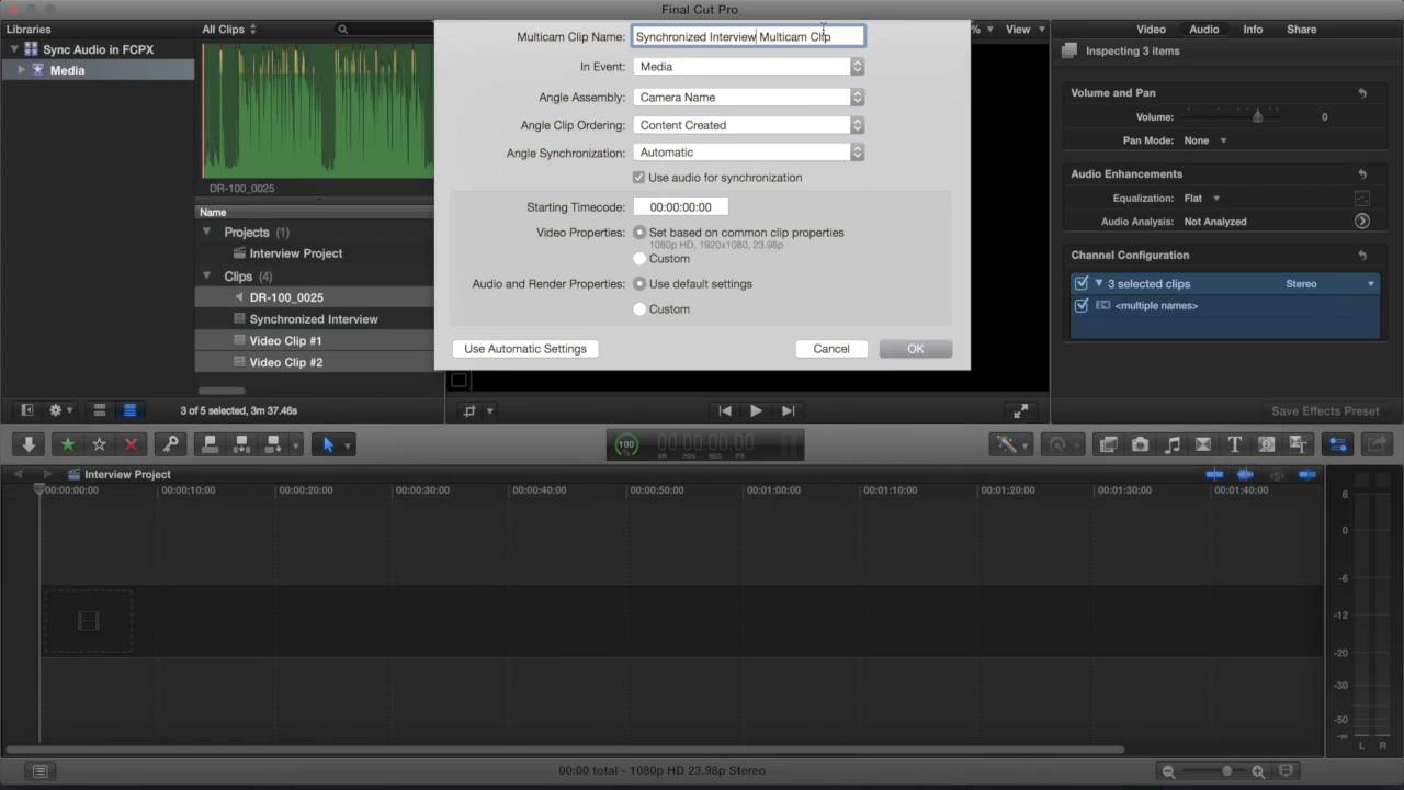 Synchronize x in. FCPX установка флажков на аудио. Почему Final Cut Pro x иногда плохо выводит звук.