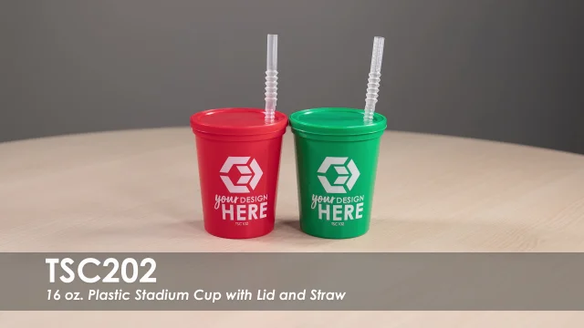 Promo Plastic Stadium Cups with Lid and Straw (16 Oz.)