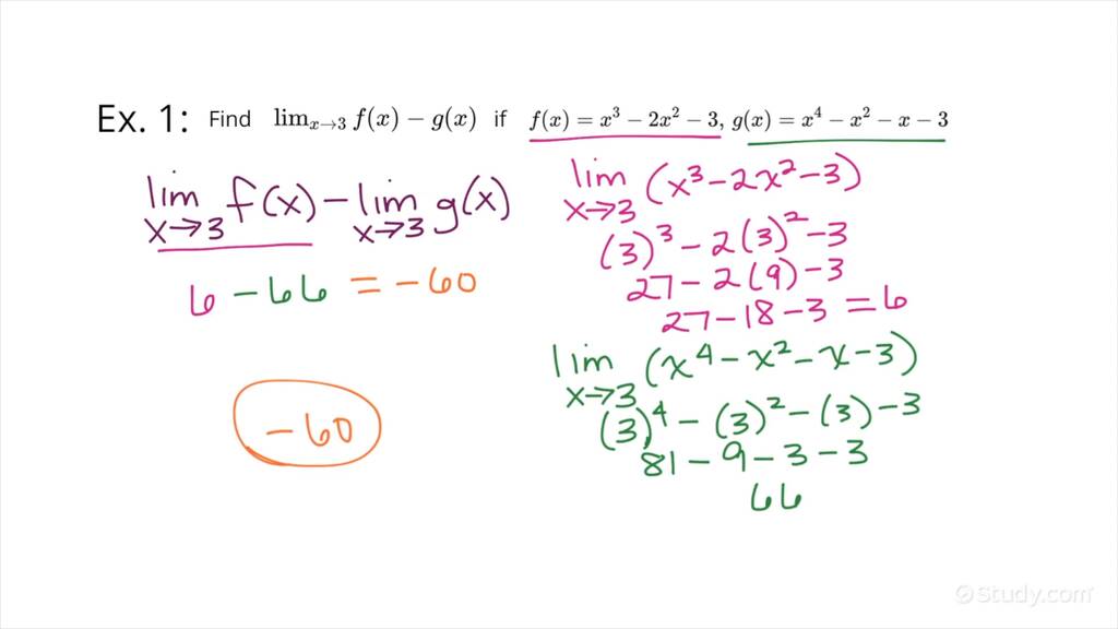 Determining the Limit of the Difference of Two Functions | Calculus ...