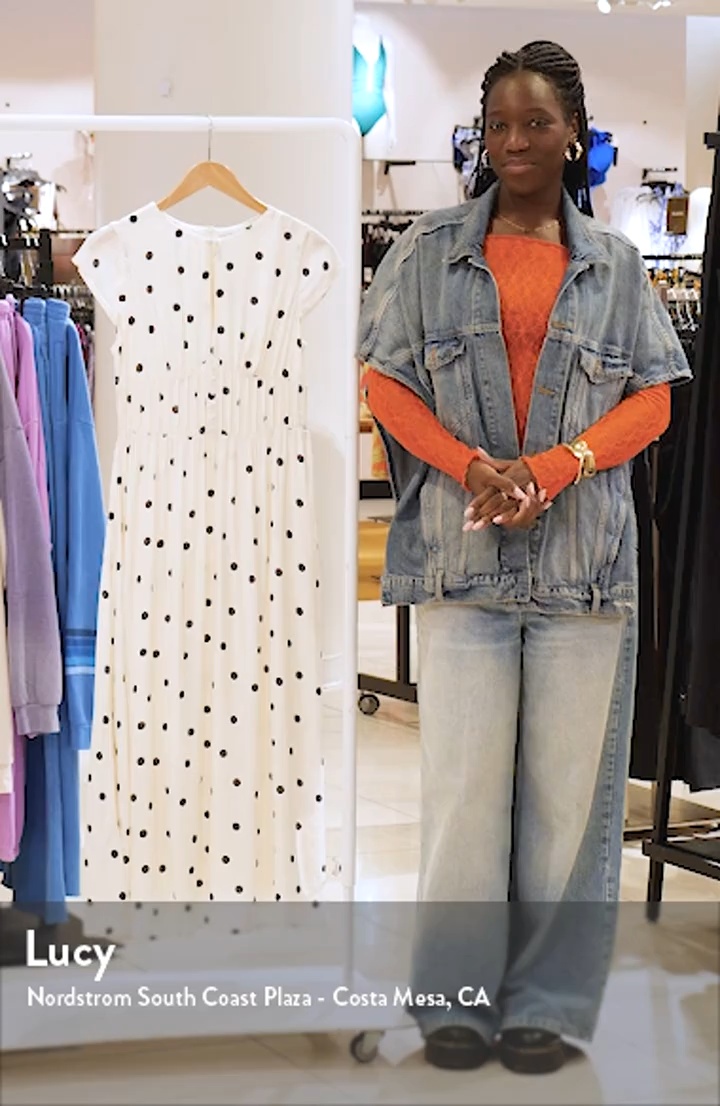 【P.h.D.】Pin Dot Pleated Long Dress Darline Dot Keyhole Midi Dress (Women) | Nordstrom