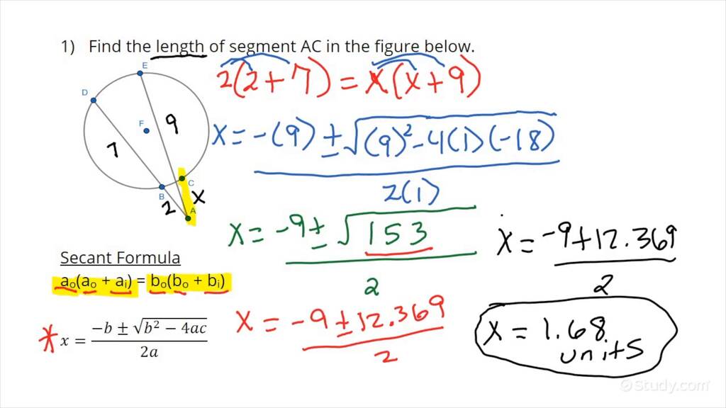 Finding Lengths of Two Secants Intersecting in the Exterior of a Circle ...