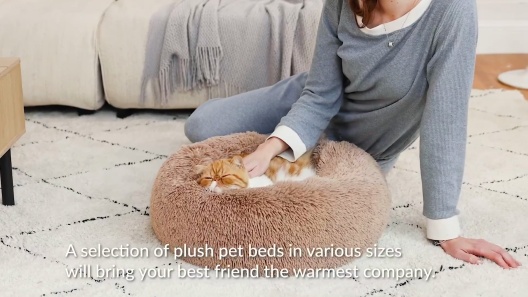 Bedsure Calming Fluffy Plush Faux Fur Orthopedic Anti-Slip Donut Dog & Cat Bed with Removable Cover