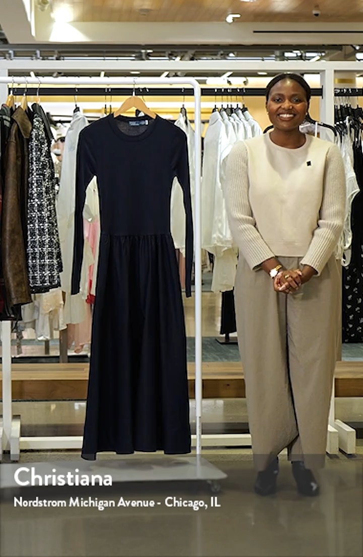 Polo Ralph Lauren Mixed Media Long Sleeve Cotton Dress | Nordstrom