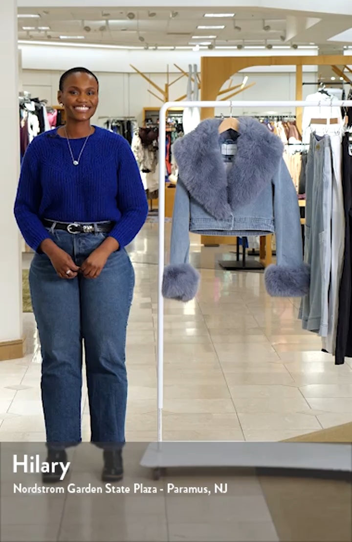 AZALEA WANG Denim Trucker Jacket with Faux Fur Cuffs & Removable