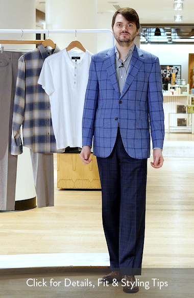 Peter Millar Flynn Classic Fit Blue Windowpane Check Wool Blend
