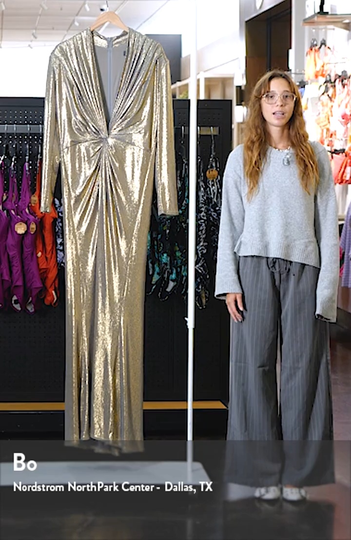 Tadashi Shoji Metallic Long Sleeve Liquid Jersey Gown | Nordstrom