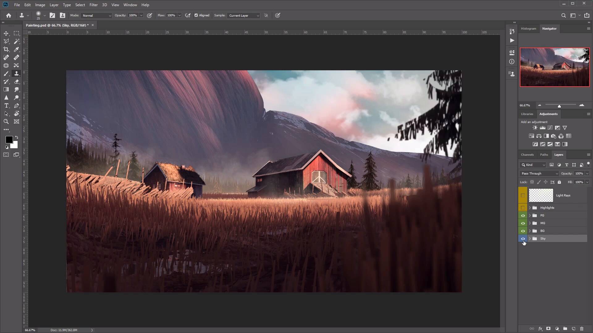 How to Animate a Landscape Painting in Adobe After Effects - Prepare Your  Painting in Adobe Photoshop