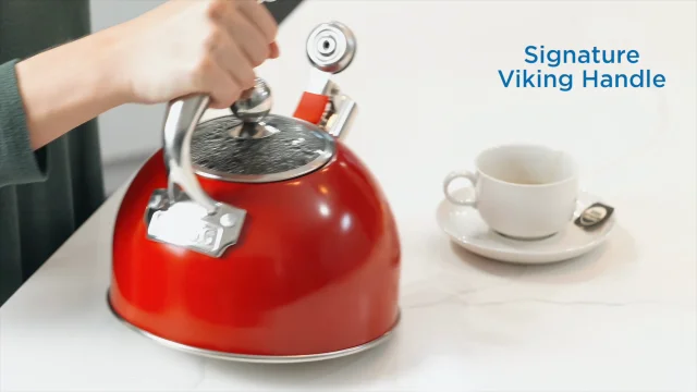 Viking 2.6 Quart Stainless Steel Whistling Tea Kettle, Black +