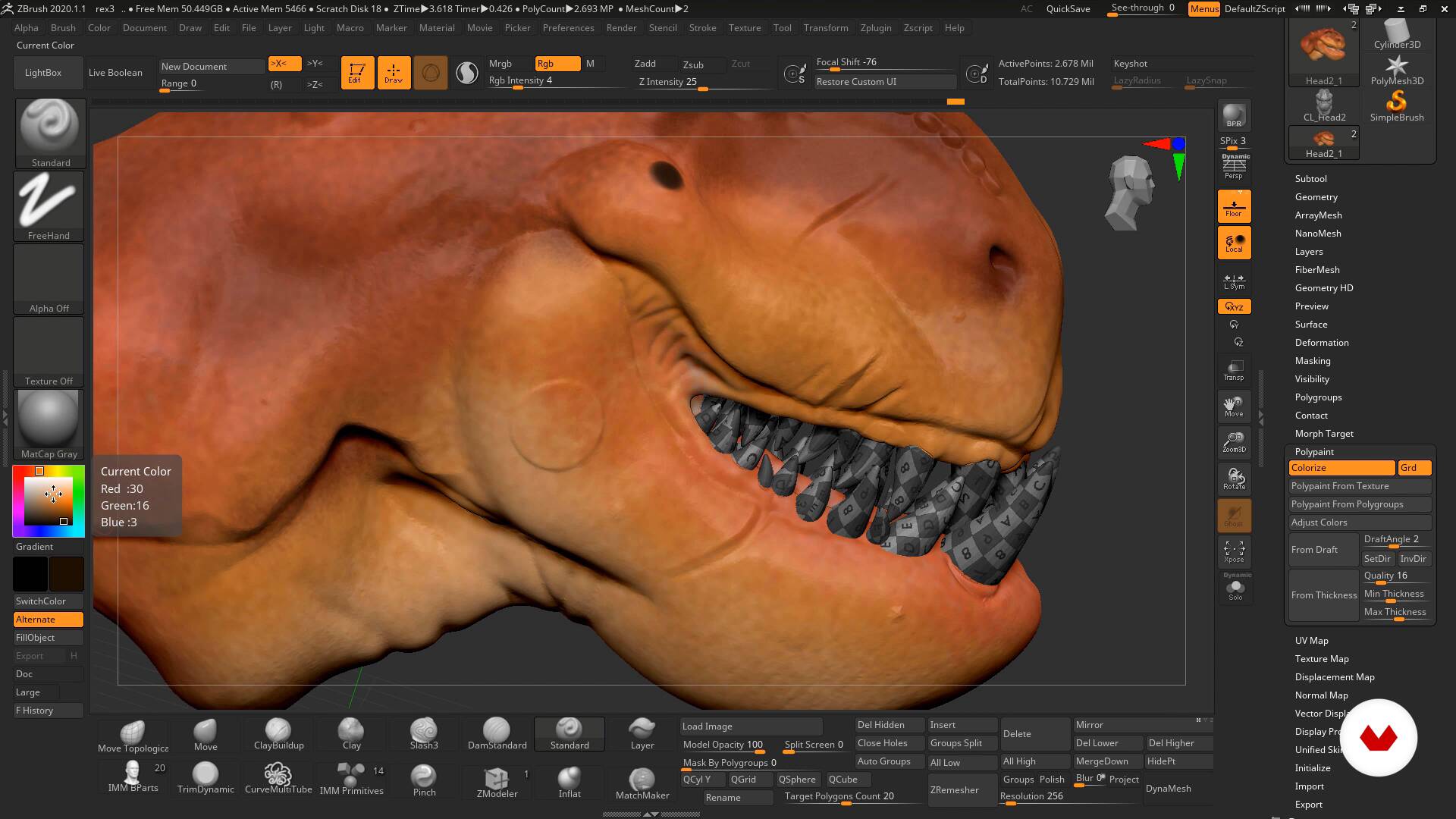 cant polypaint in zbrush after uv master