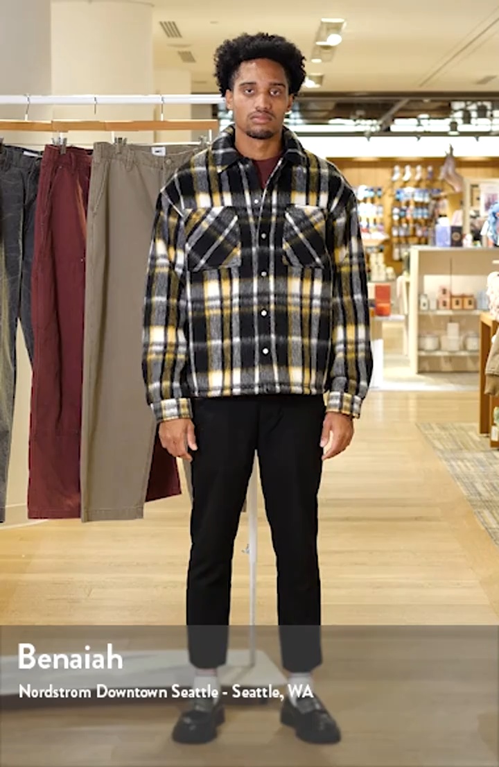 Represent Oversize Plaid Faux Fur Magnetic Snap Shirt Jacket
