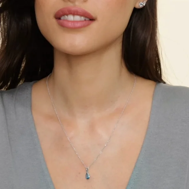 Silver Teardrop Aquamarine Pendant