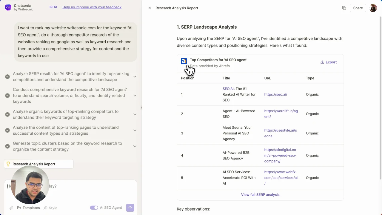 SEO AI agent optimizing content workflow