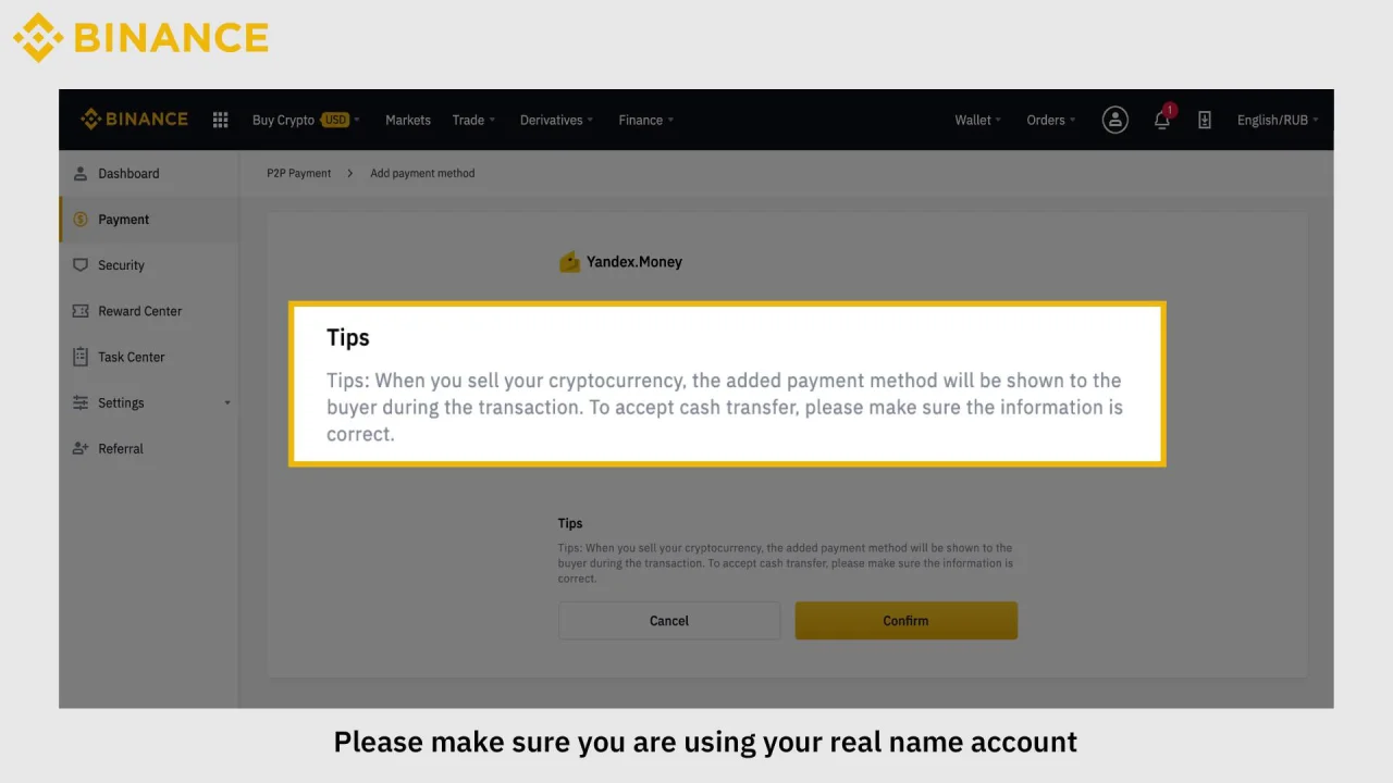 Sell crypto via P2P on Binance Website_EN
