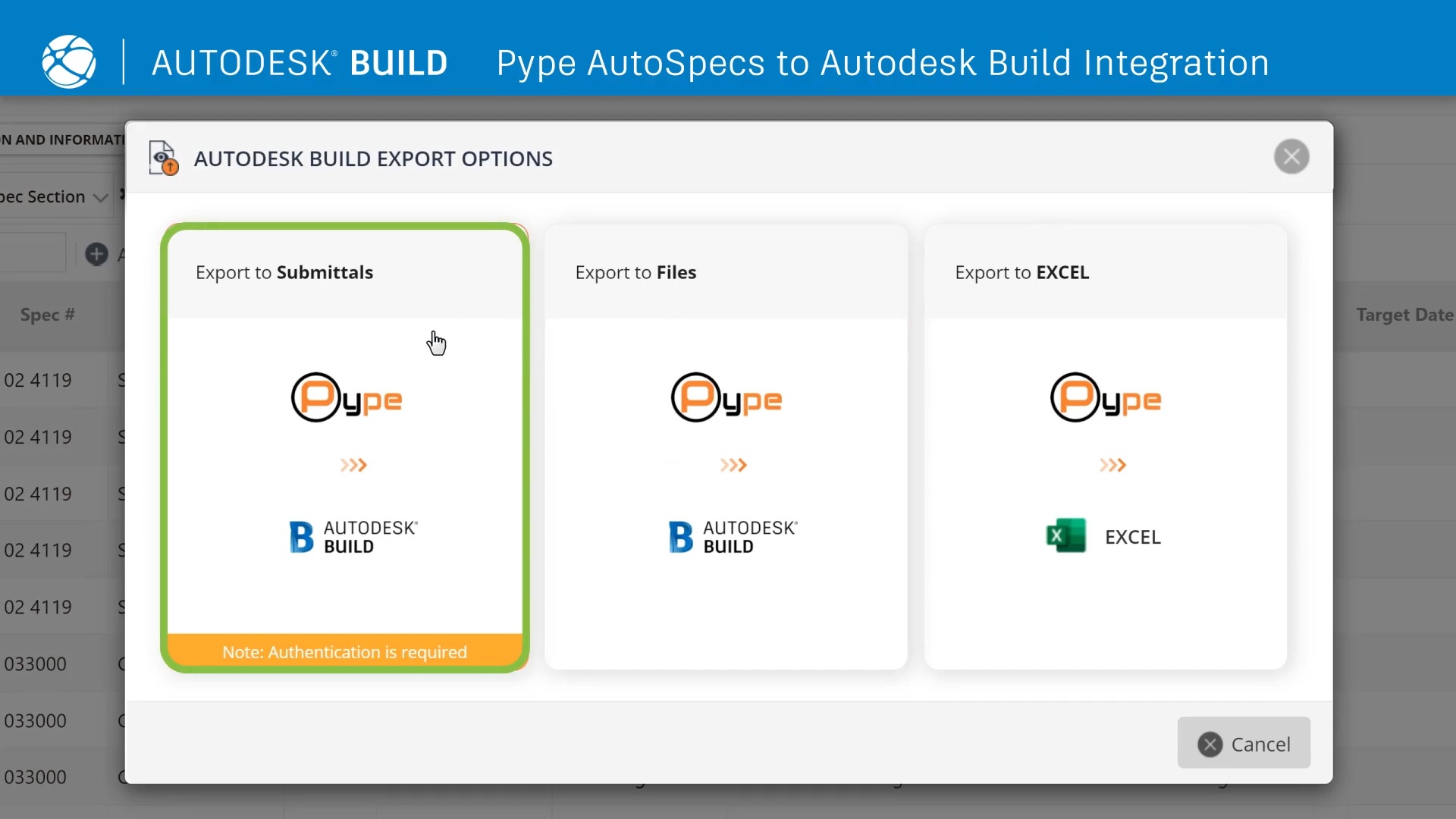 Pype Autospecs to Autodesk Build