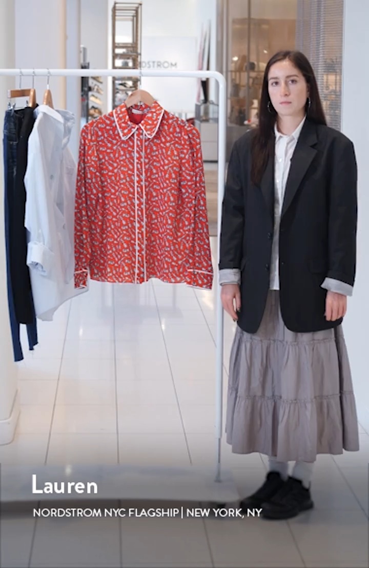 Alice + Olivia Willa Chess Piece Print Silk Button-Up Shirt (Women