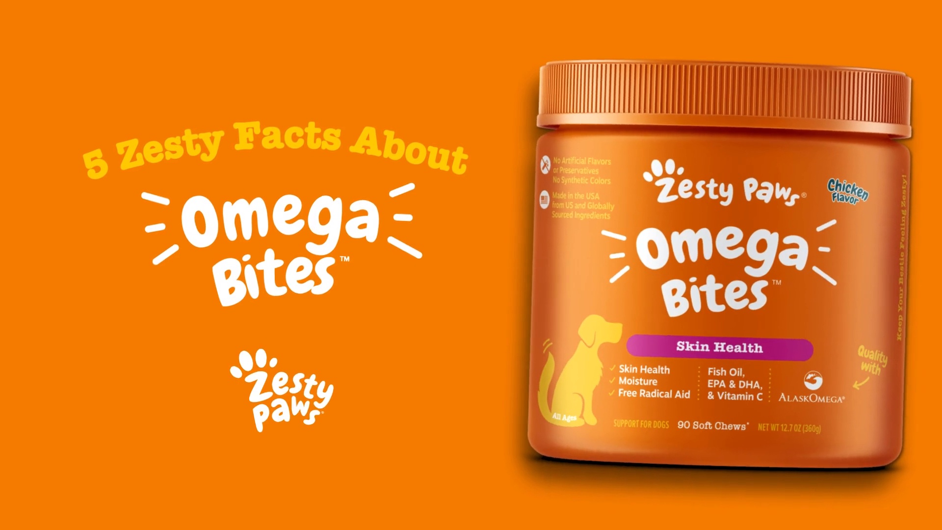 ZESTY PAWS Skin Coat Bites Chicken Flavored Soft Chews Omega