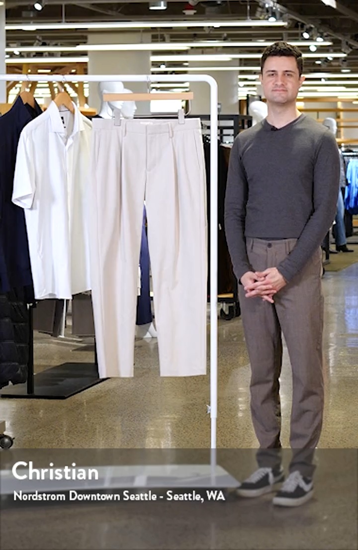 Pleated Straight Leg Stretch Cotton Pants