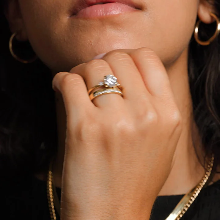 18K Yellow Gold Camellia Three Stone Pear Diamond Ring