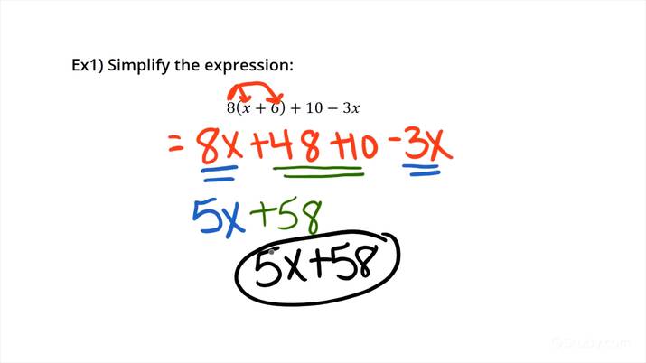 How To Simplify An Expression Using Distribution Combining Like Terms 