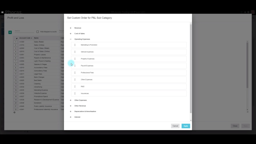 Reorder account groups in financial statements