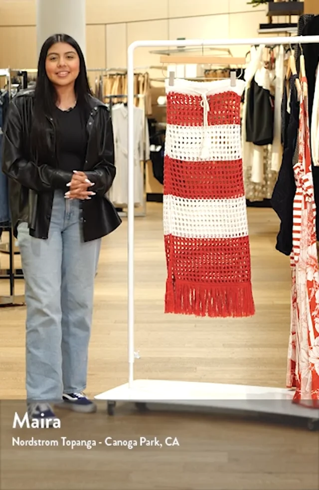 【Farm Rio】ストライプ crochetコットン maxiスカート FARM RIO Fringed striped crocheted cotton midi skirt | NET-A