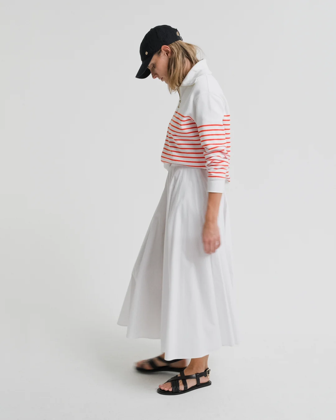 ★GANISONG★ Cotton Flare Skirt_navy Rayon Geometric Flared Maxi Skirt | Shukr Clothing