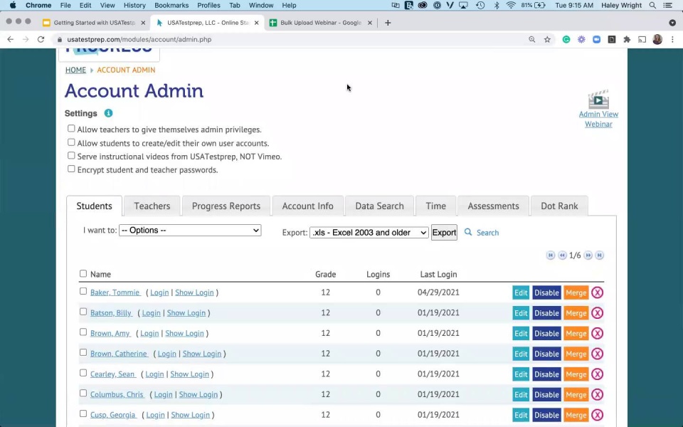 Screenshot from Getting Started with USATestprep for Admin video