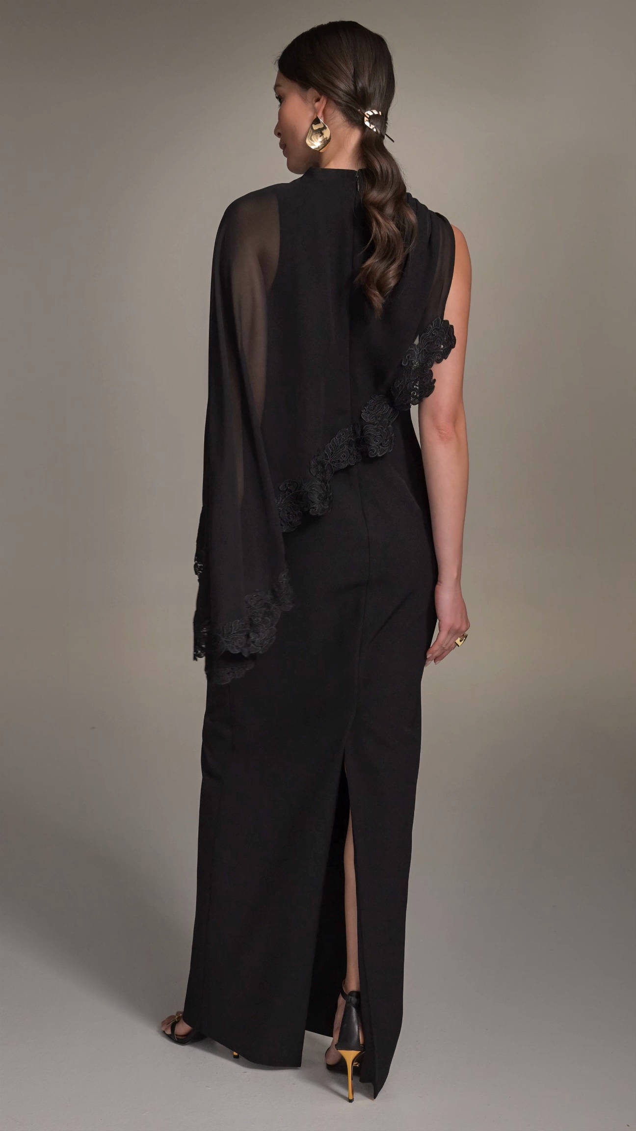 DKNY ★【カクテル ドレス】Lace Trim Chiffon Capelet Scuba Donna Karan New York Lace Trim Chiffon Capelet Scuba Knit